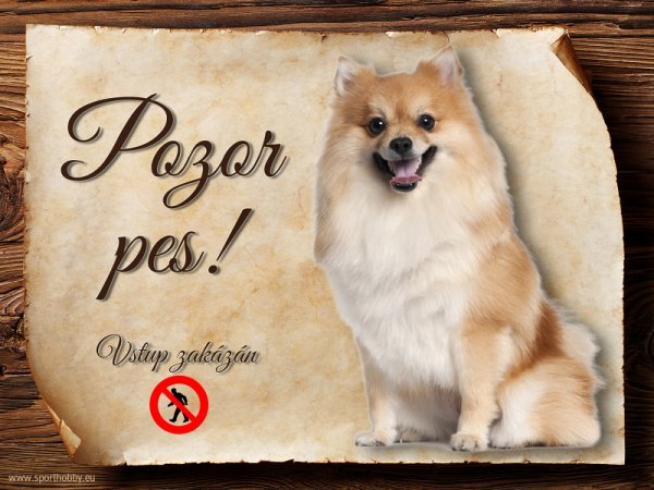 Cedulka Německý špic - Pozor pes zákaz