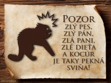 Slovenská vtipná cedulka - Pozor zlý kocúr