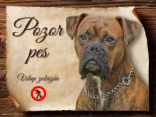 Cedulka Německý Boxer hnědá - Pozor pes zákaz