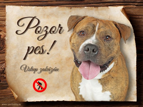 Cedulka Americký pitbulterier - Pozor pes zákaz