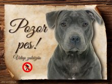 Cedulka Stafordširský bulterier - Pozor pes zákaz