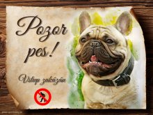Cedulka Francouzský buldoček - Pozor pes zákaz